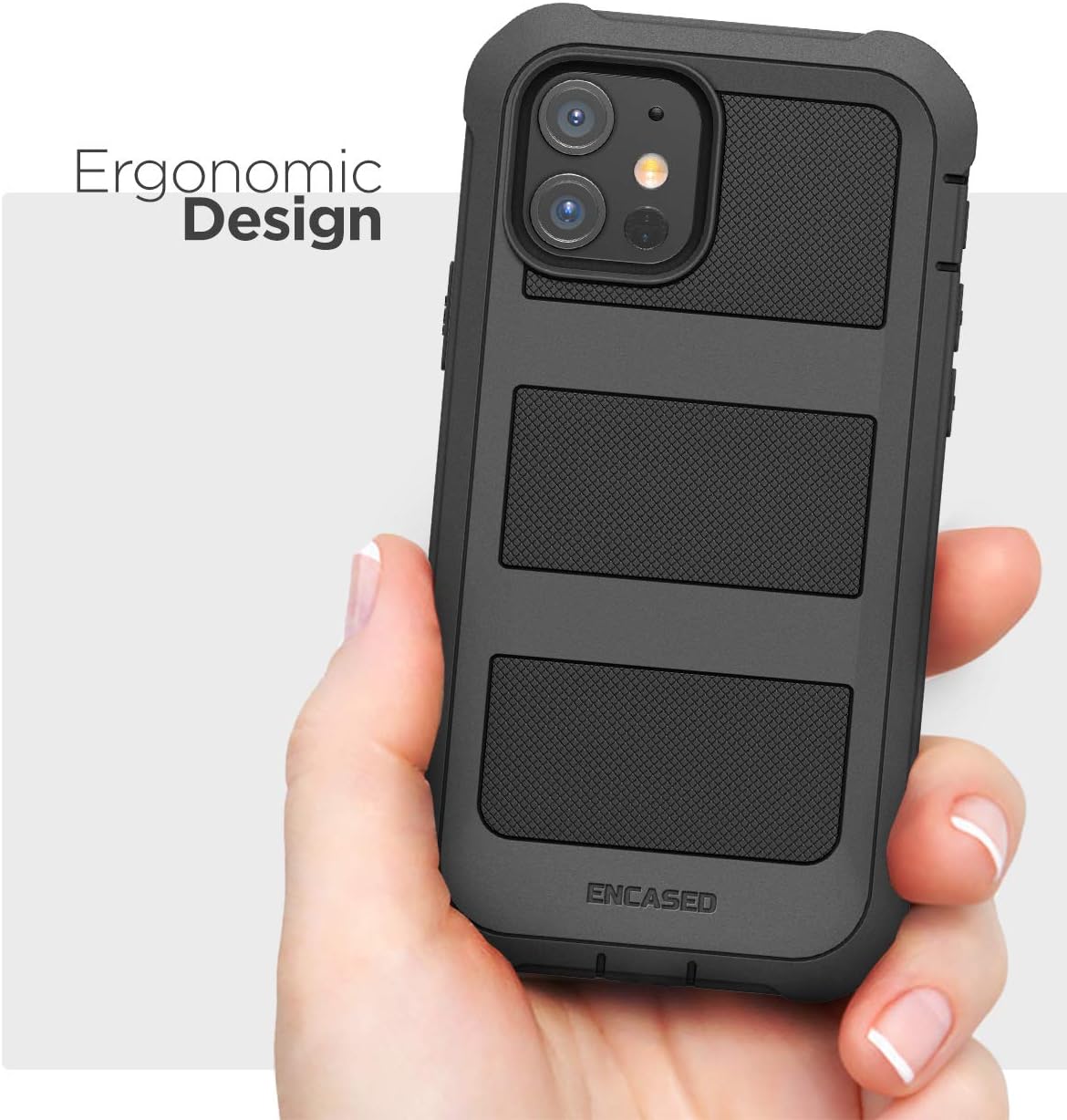 Encased Falcon Armor Designed for iPhone 12 Case with Built-in Screen Protector (Ultra Protective) Full-Body Cover with Belt Clip Holster (Black)