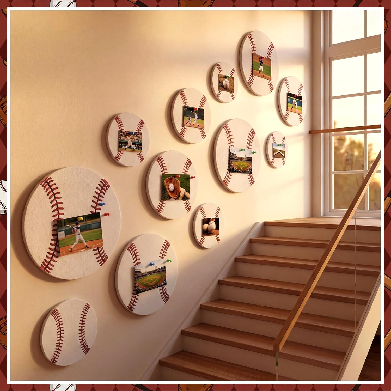 Breling 12 Pcs Baseball Felt Wall Decor Baseball Bulletin Board for Nursery & Boy Room, 3 Size Felt Wall Art for Back to School Gift Bedroom Home Party Birthday Baby Shower Classroom Decoration