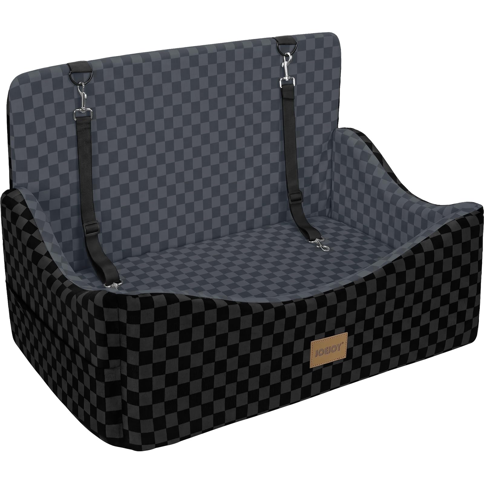 JOEJOY Dog Car Seat for Medium/Large Dogs - Reversible Dual-Sided Travel Dog Car Bed with Memory Foam, Washable Pet Booster Seat for Dogs up to 55 lbs or 2 Small Dogs, 2 Safety Leashes, Dark Grey