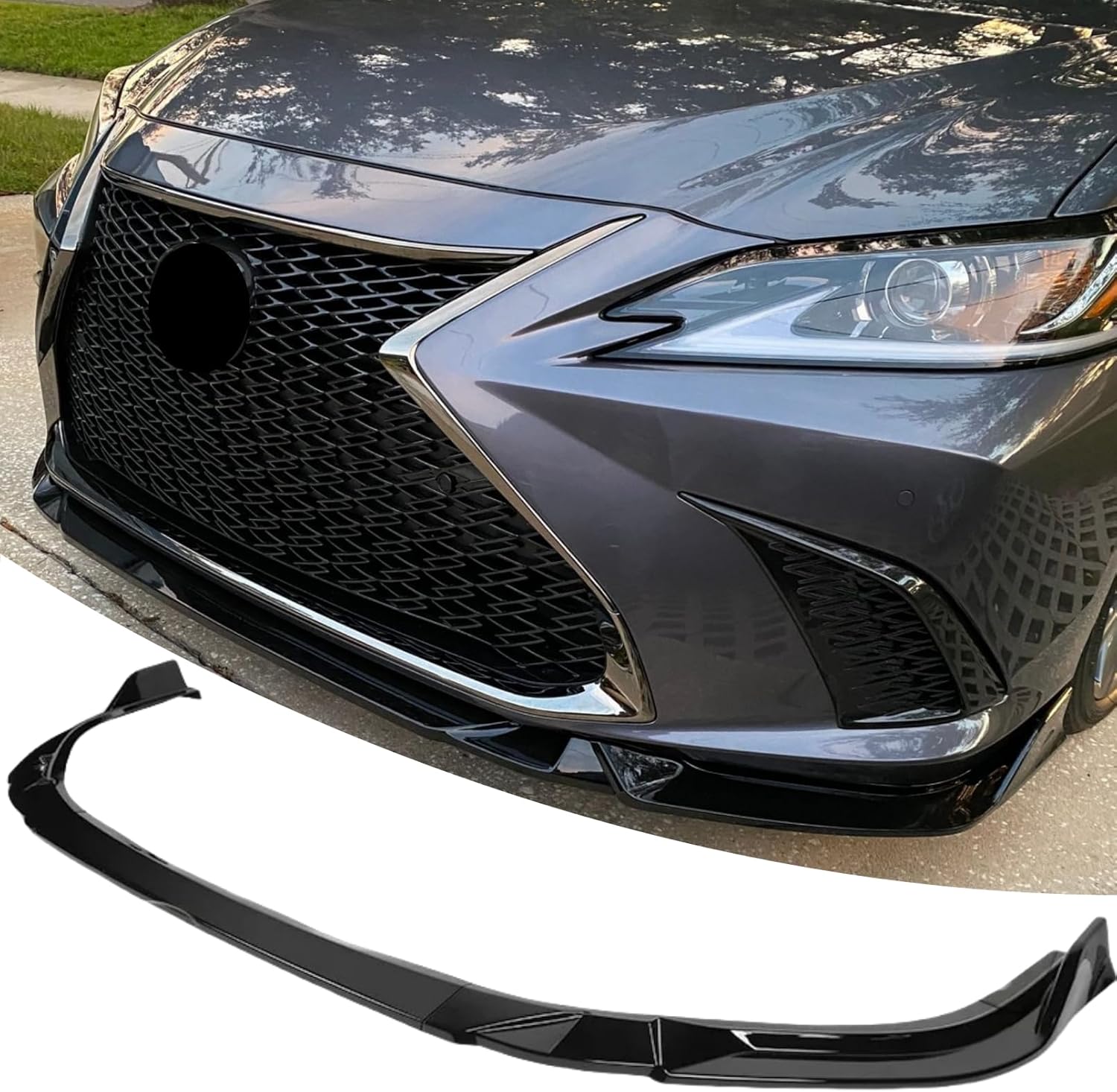 Front Bumper Lip Splitter Spoiler Compatible with Lexus ES250/ ES300h/ ES350 2019-2024 Gloss Black 3pcs Accessories Air Chin Body Kit
