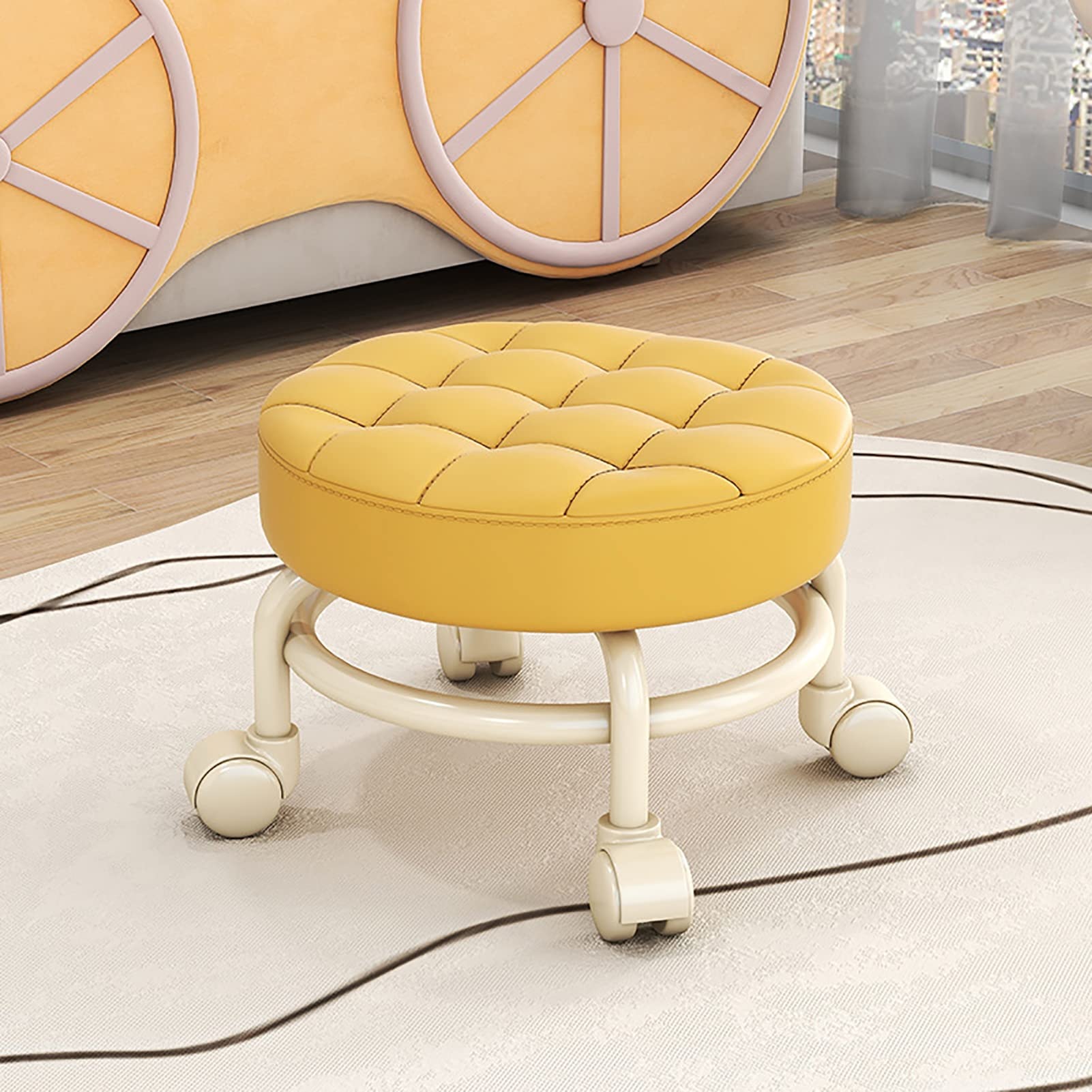 Petits tabourets en cuir pour garage et fête, tabouret bas roulant multi-usage