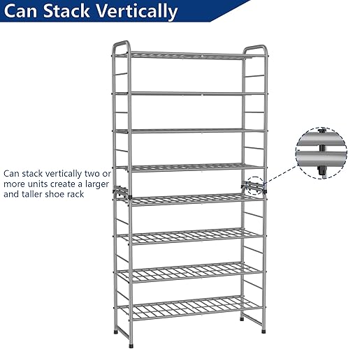 Miniatura 6 de REGILLER Zapatero apilable de 3 niveles, organizador de zapatos expandible y ajustable, estante de almacenamiento, alta capacidad, rejilla de
