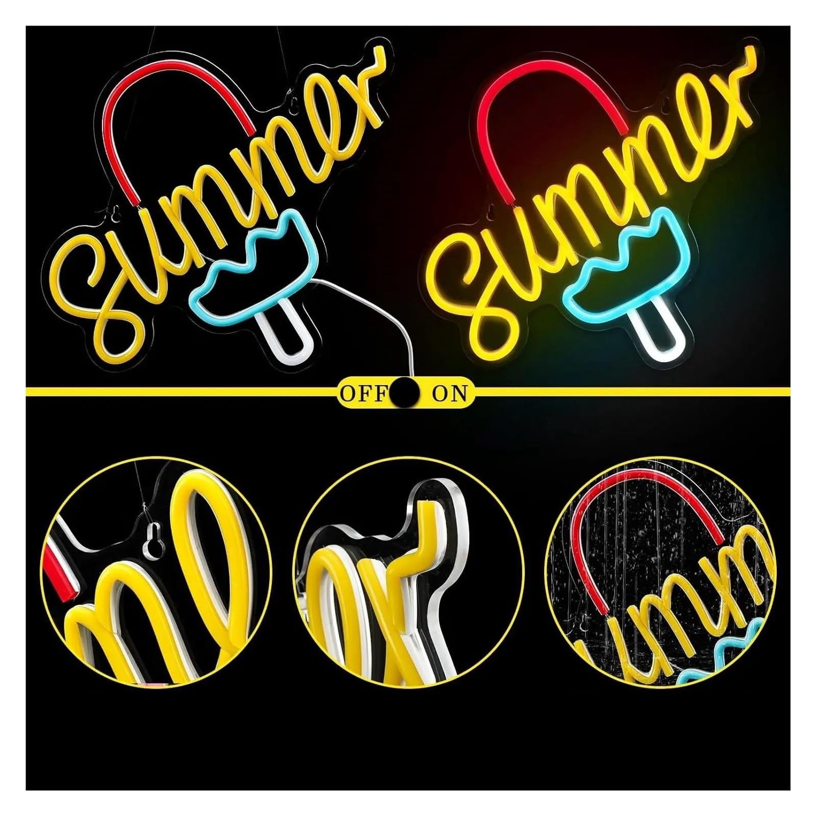 Luces de neón Letrero De Neón De Helado SUMMER Luz Regulable Alimentada Por USB Para Sala De Estar Oficina Bar Restaurante, Fiesta, Decoración De Pared 29cmx36cm