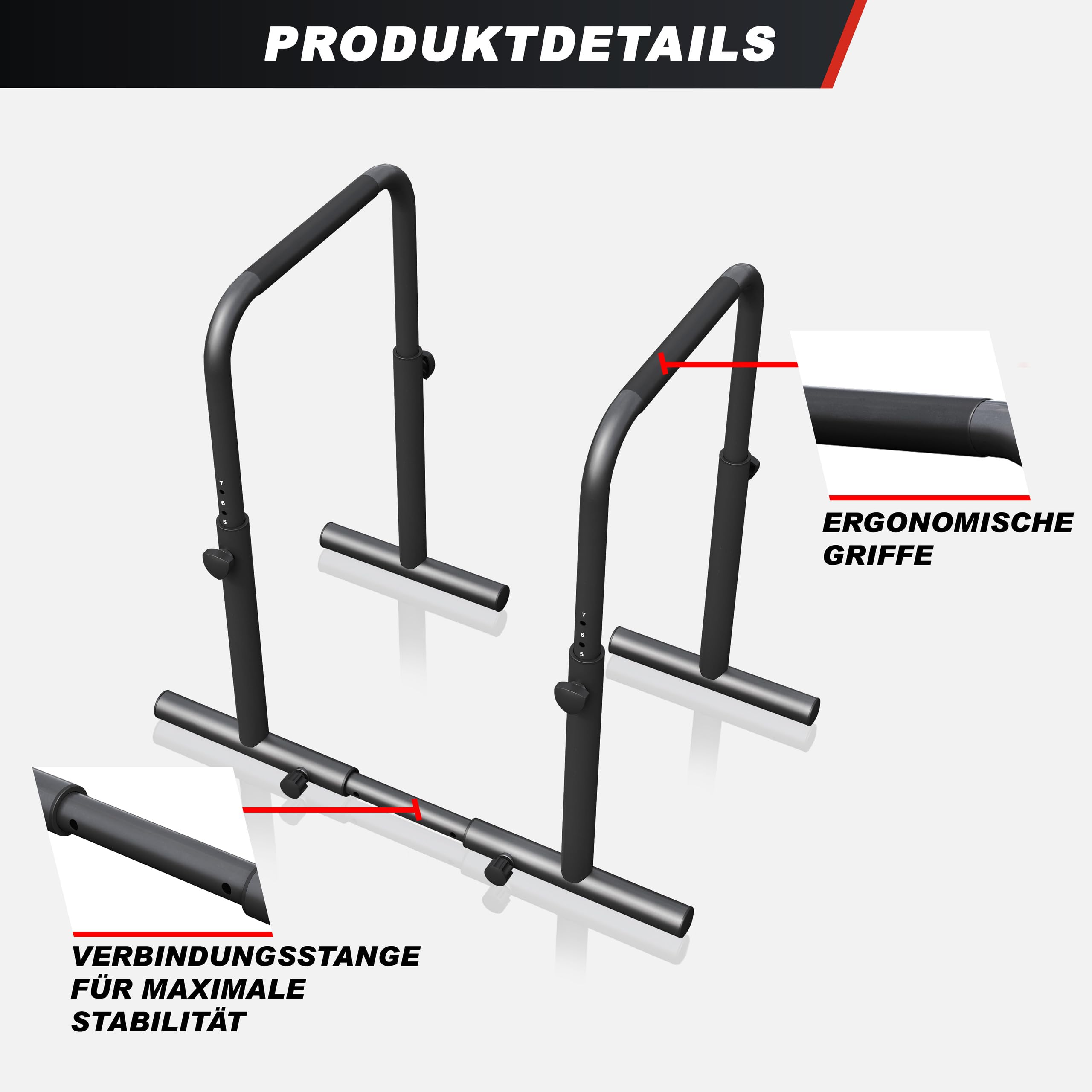 GORILLA SPORTS® Dips Barres Parallèles - Réglable, 80-100 cm, Acier, Antidérapant, Charge Max 500 kg, Noir - Station Dips, Traction Musculation, Barre Tirage, Materiel Sport Maison