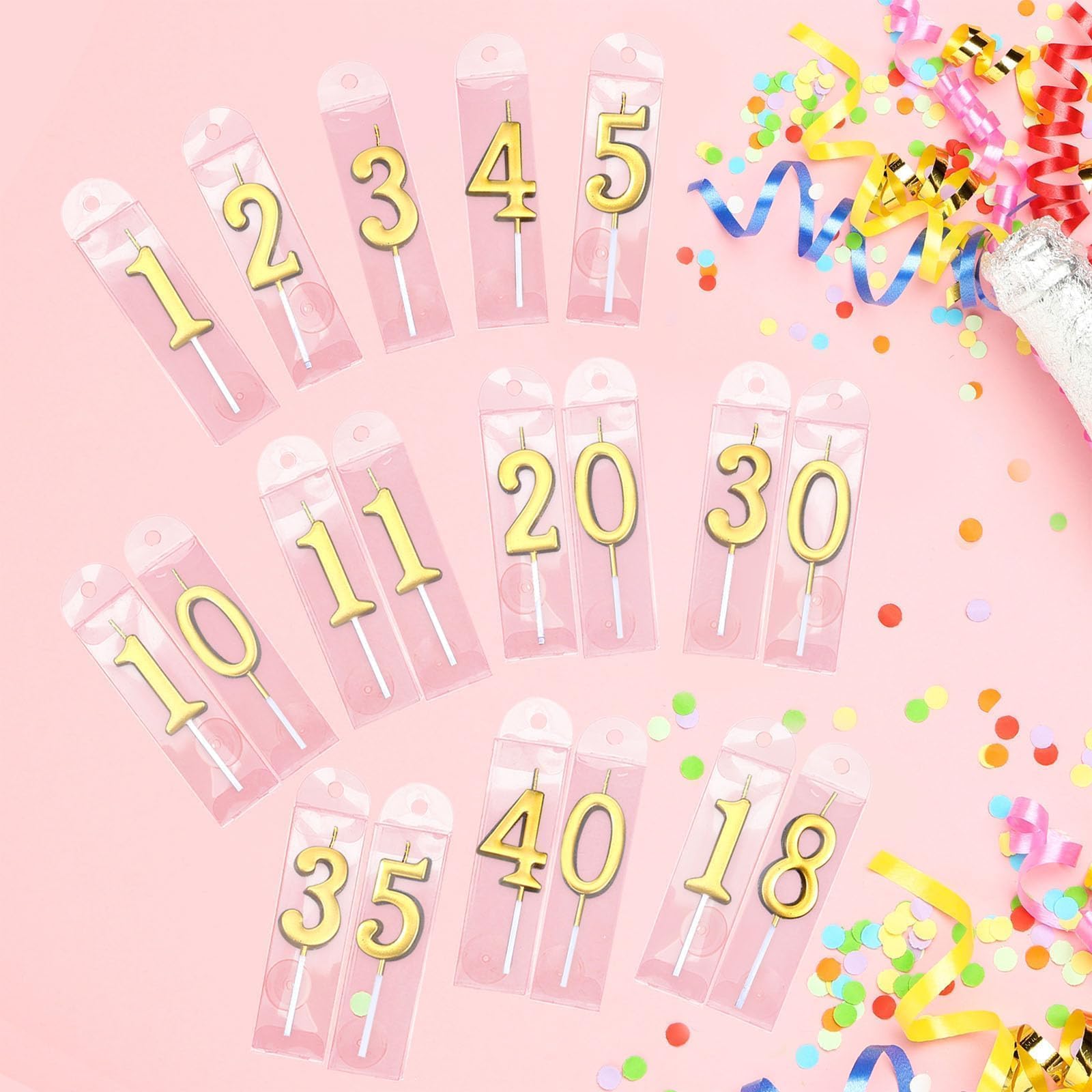 32 velas de cumpleaños numéricas doradas con purpurina para tartas del 0 al 9, decoración de pastel para celebración de cumpleaños de niños, celebración de aniversario de diez años (dorado)