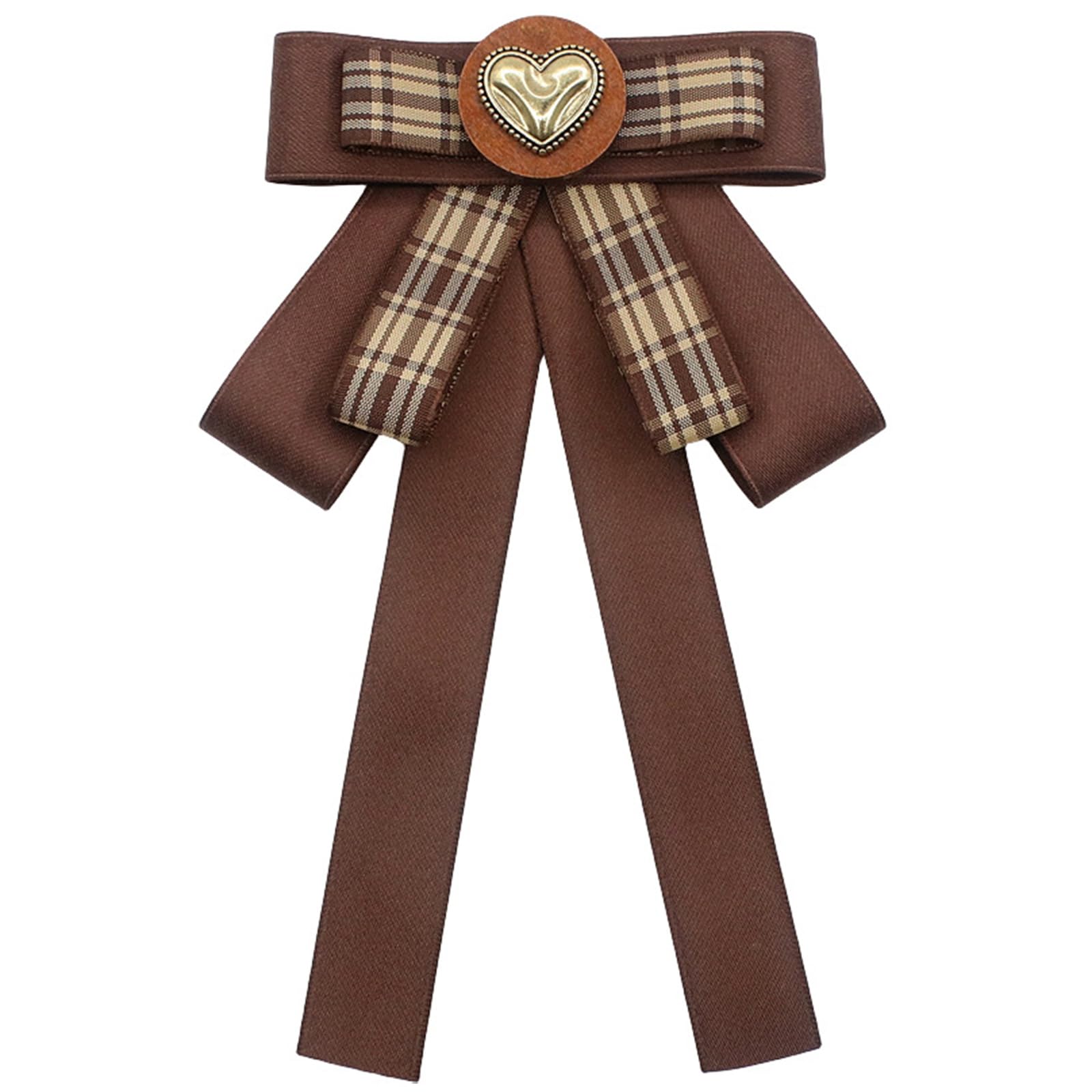 Wayfadacc Women's 02 Vintage Brown Plaids Ribbon Bows Tie Brooch Pin For Girl Japanese Preppy Uniform Pre Tied Bowknot Corsage Necktie