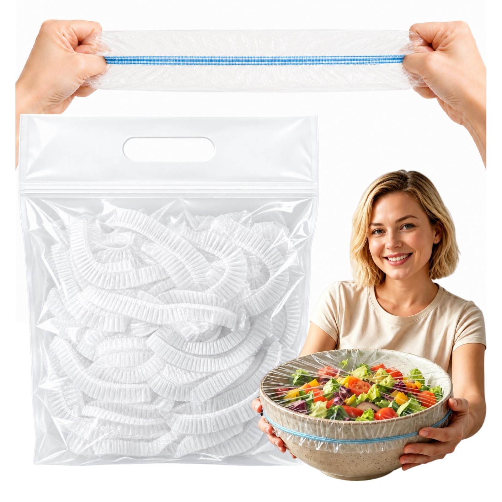 Disposable Food Covers, Plastic Stretch Covers For Bowls & Plates, Bowl Covers With Elastic Rim, Clear Stretch Covers For Kitchen Storage, Picnics & Outdoor Use，B-100pcs