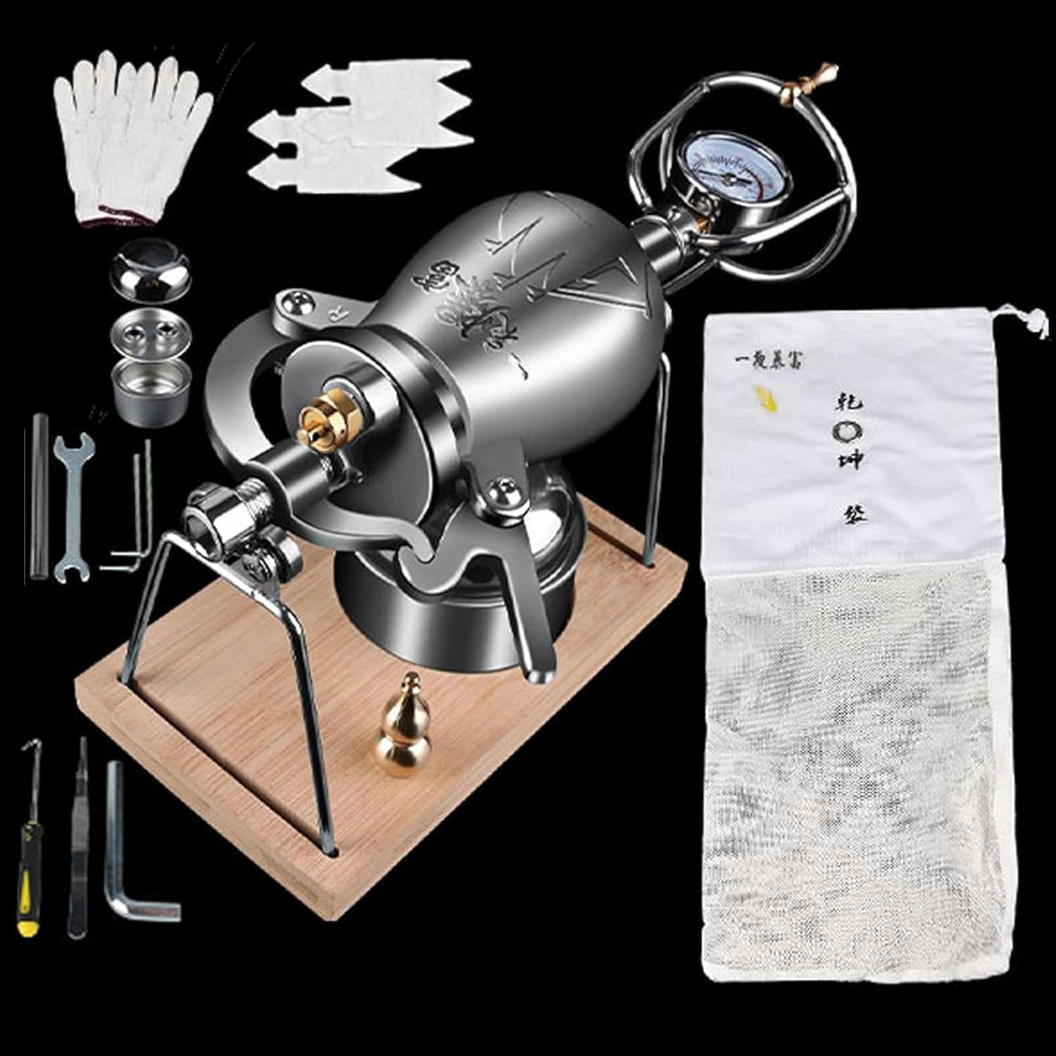 FLTRGO Premium Hand Popcorn Machine Home Small 304 Stainless Steel Grain Amplifier Vintage Nostalgic Mini Popcorn Pops,Popcorn Maker Machine Handle Gas Heating Slow Boost with Gauge