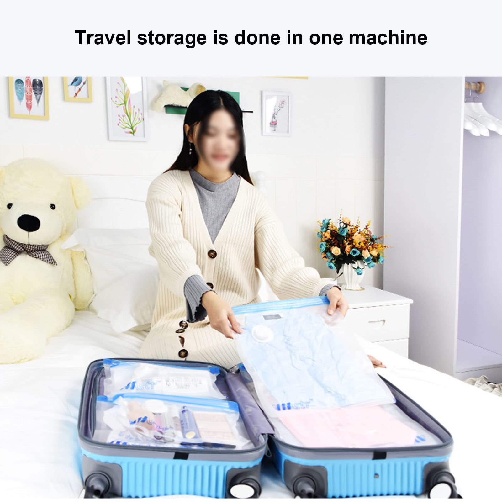 LOCADENCE Portable Electric Air Pump, Multifunction USB Powered Electric Vacuum Pump with 2 Nozzles and Storage Bag for Travel Storage, Food Preservation