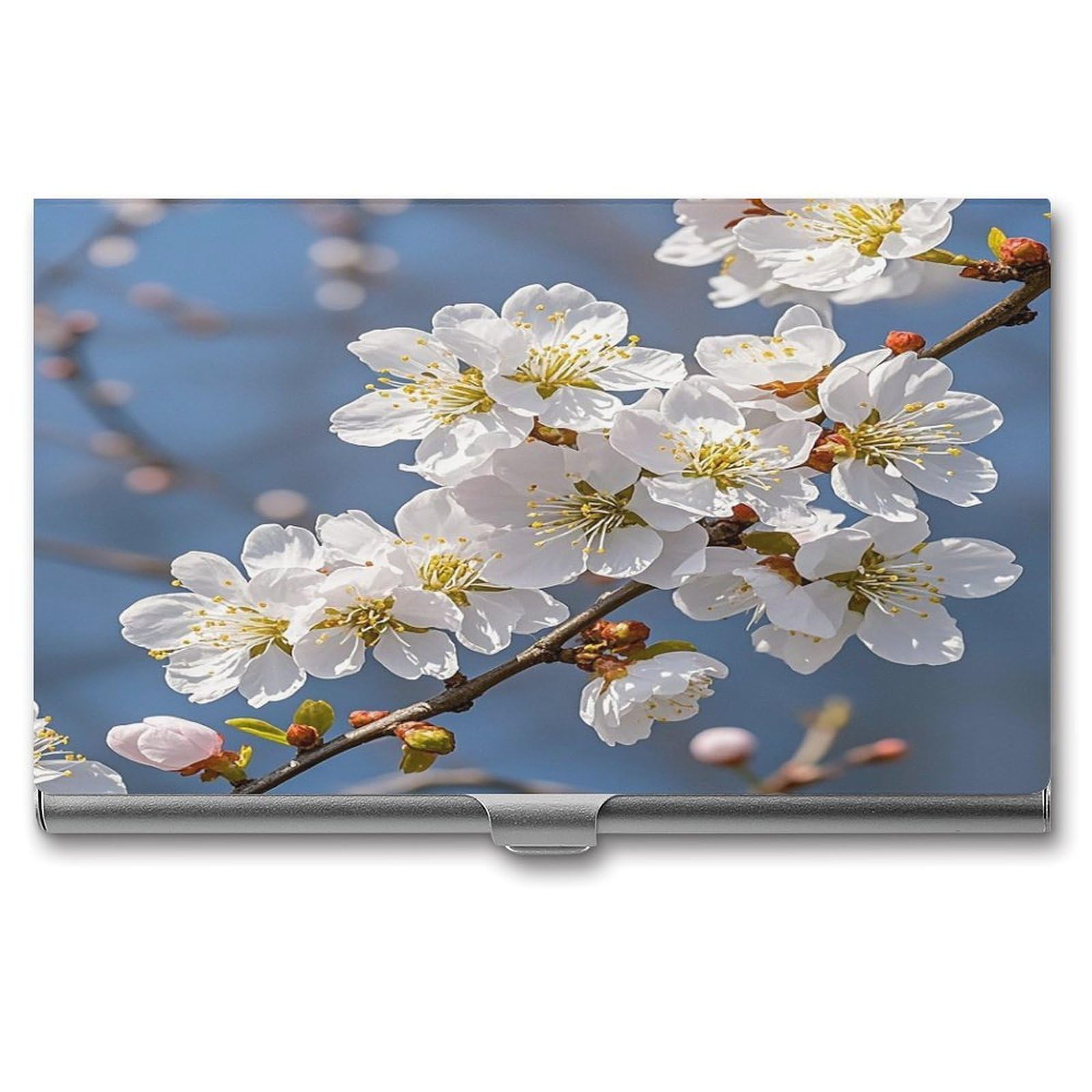 FekiLoot Japanese Floral Cherry Blossom Business Card Holder for Men Women Metal Slim Organizer Business Card Carrier Wallet Name Cards Holder Retro Slim Pocket Purse Small Portable Card Case