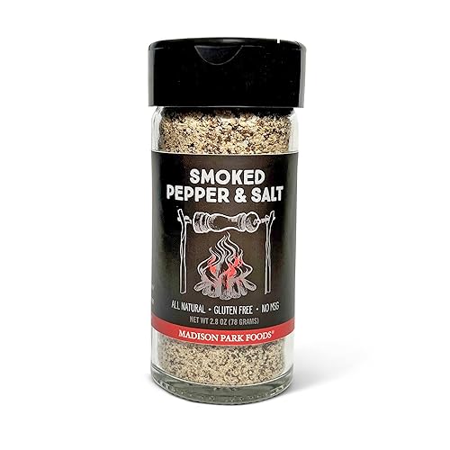 Granos de pimienta Tellicherry ahumados de nogal – Sal marina gourmet Premium Chef condimentador parrilla, estufa, mesa, el sabor perfecto; todo