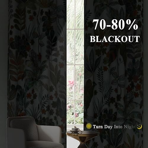 Miniatura 3 de Estelar Textiler Cortinas bohemias para oscurecer la habitación con hojas de arce de 84 pulgadas de largo, juego de 2 paneles para sala de estar,
