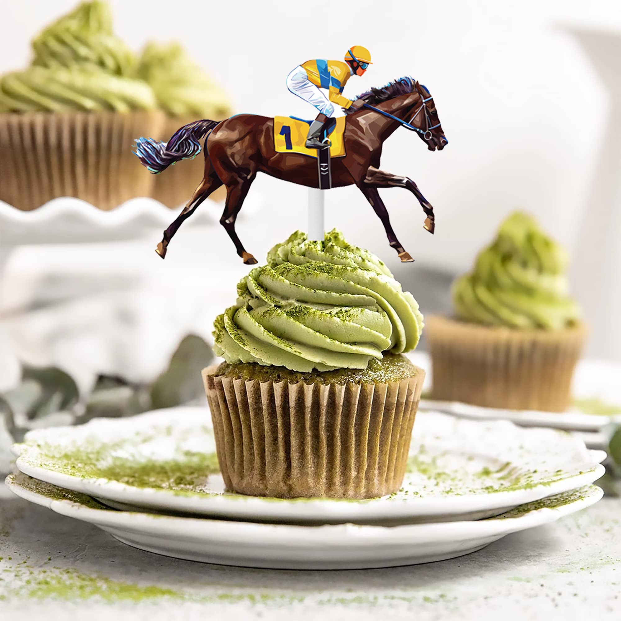 Little Horse Cupcake Toppers Set Picks Equestre Concurso Temático Carreras De Caballos Vaquero Feliz Cumpleaños Fiesta Glitter Decoración Suministros - Juego De 18