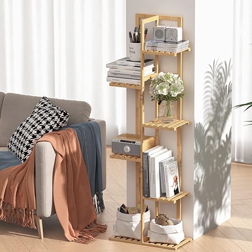 Miniatura 19 de Laiensia Estante de bambú para plantas de 6 niveles, estante de múltiples soportes, estantes de exhibición de macetas interiores y exteriores