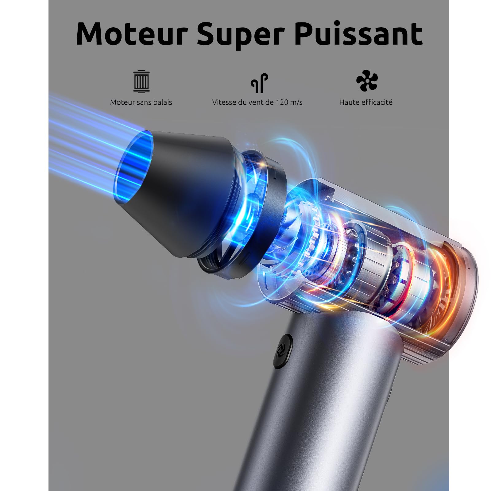 Souffleur Air Comprimé en Métal, 300000 TR/Min de Pulvérisation d’Air Comprimé avec 3 Vitesses réglables, air comprimé Nettoyage pc, souffleur Batterie pour Voiture, Maison et extérieur - Compact