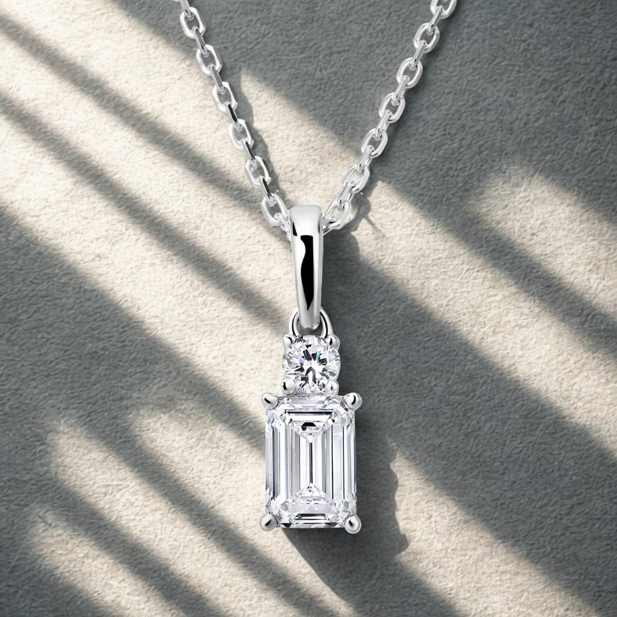 1/2 Cttw Lab Created Emerald Cut Diamond Necklace for Women Rhodium Plated 925 Sterling Silver Pendant - Image 3