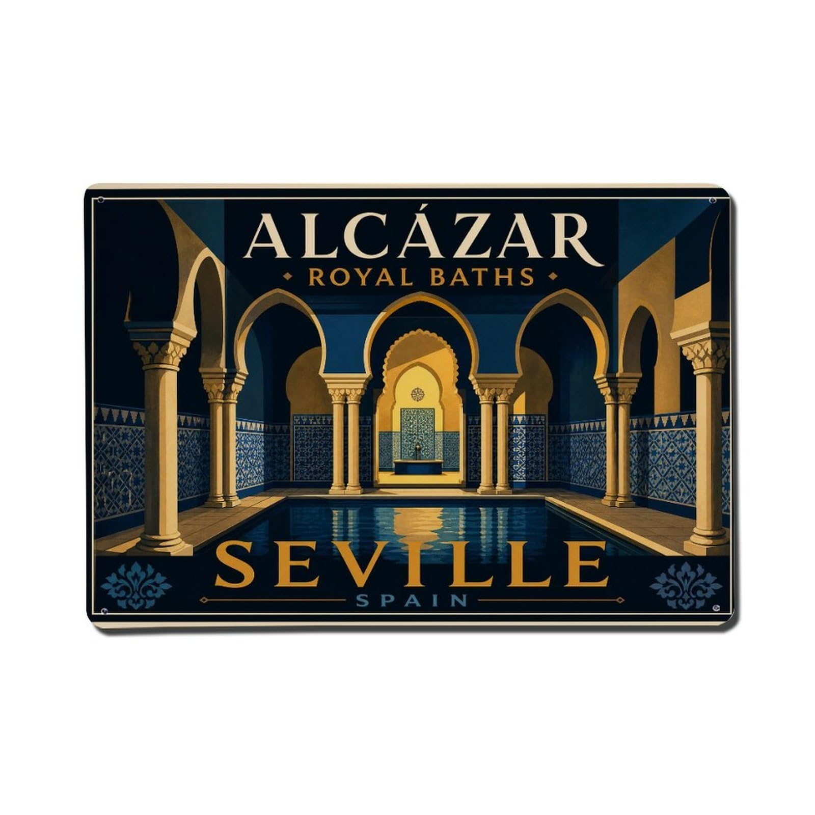 Yrnq 08X12inch Vintage Style Vintage Alcazar Baths Royal Chambers Tiles Arches Spain Metal Tin Sign