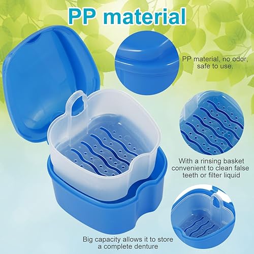 Miniatura 3 de Estuche de dentadura para dentaduras postizas, caja de almacenamiento de dientes falsos con cesta de enjuague, estuche de almacenamiento portátil de