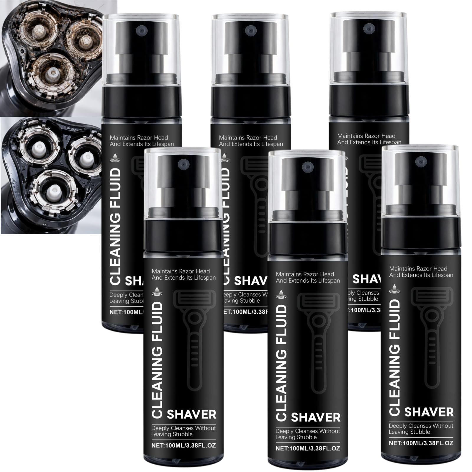 Rasoio Elettrico Pulizia Fluido e Lubrificante Spray, Rasoio Elettrico Detergente e Lubrificante Spray, Testa Detergente e Manutenzione Fluido, Lama Detergente e Cura (6pcs)