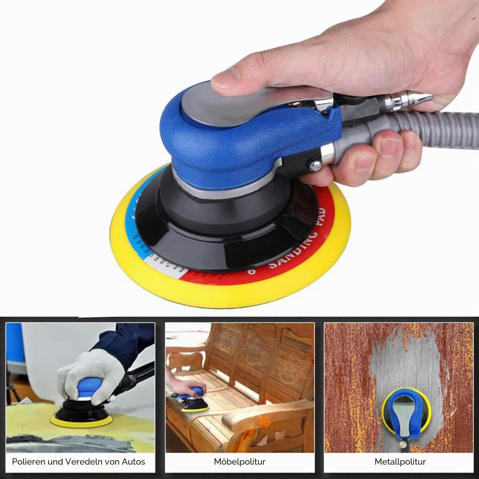 GOTOTOP Pneumatischer Schleifer, 6 Zoll Scheibe, Druckluft Polierer, Schwingschleifer, Exzenterschleifer, Ideal für Karosserie, Holz, Metall und Verbundwerkstoffe