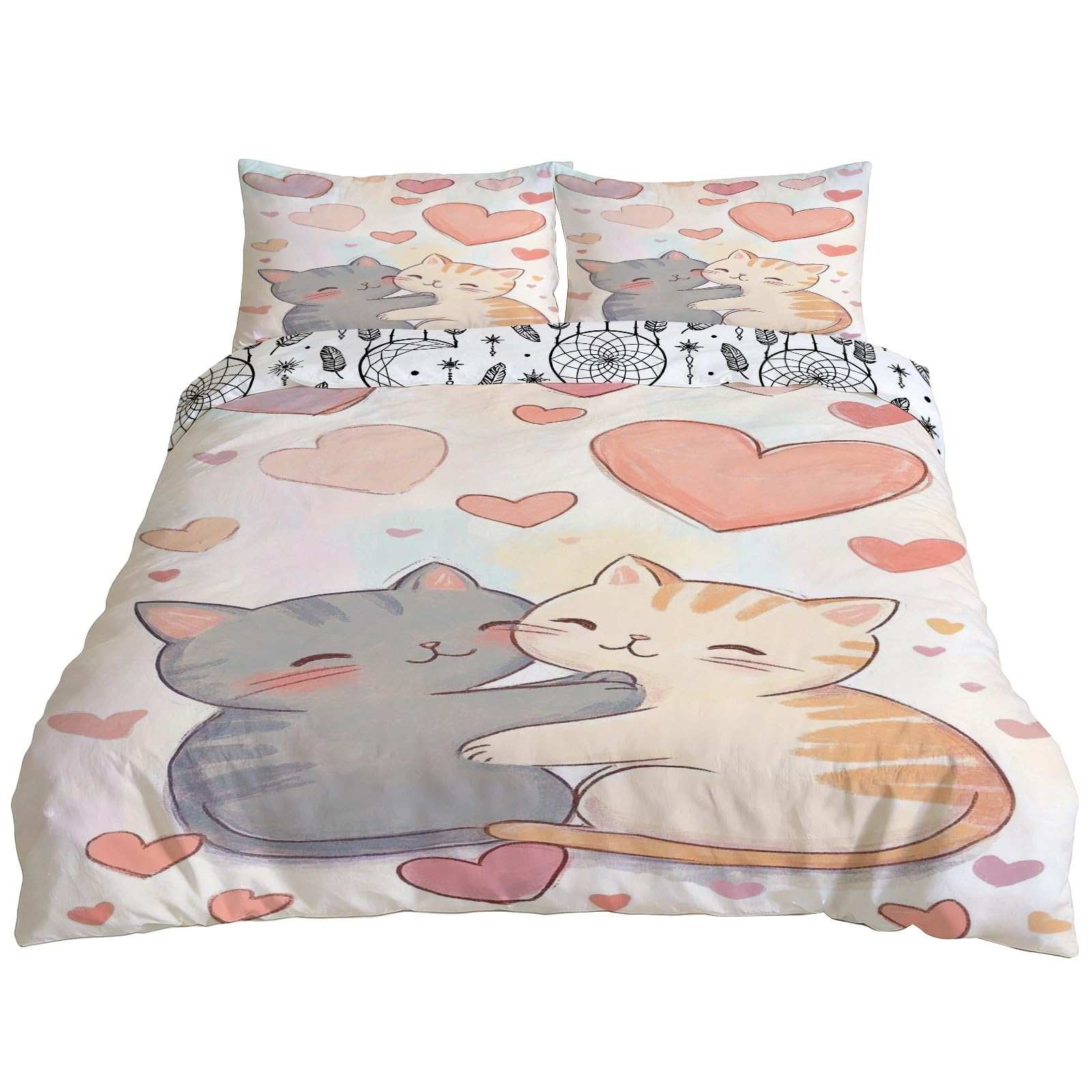 Housse de couette 240x220 cm 2 personnes réversible douce avec taies d'oreiller