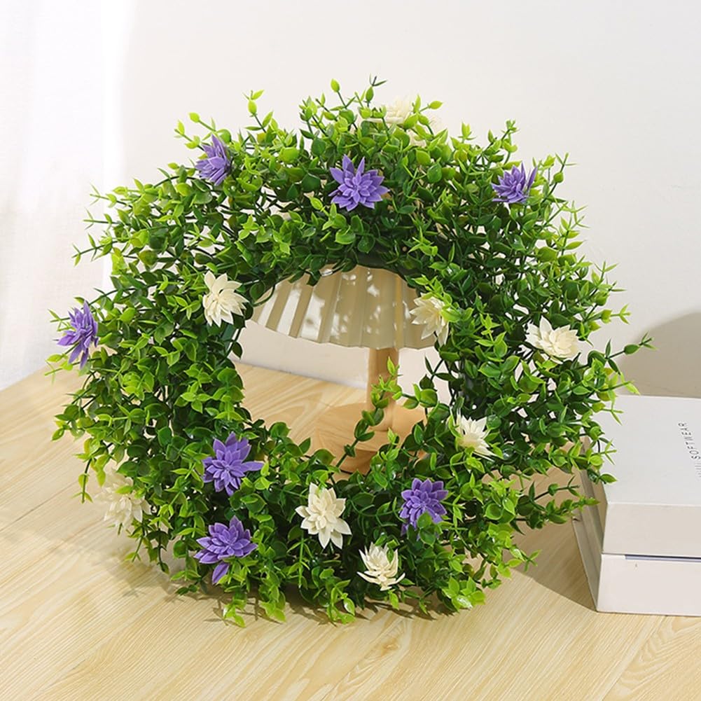 Ghirlanda artificiale, 40 cm, ghirlanda floreale primaverile con fiori selvatici in PE per porta d'ingresso, decorazione per casa e ufficio