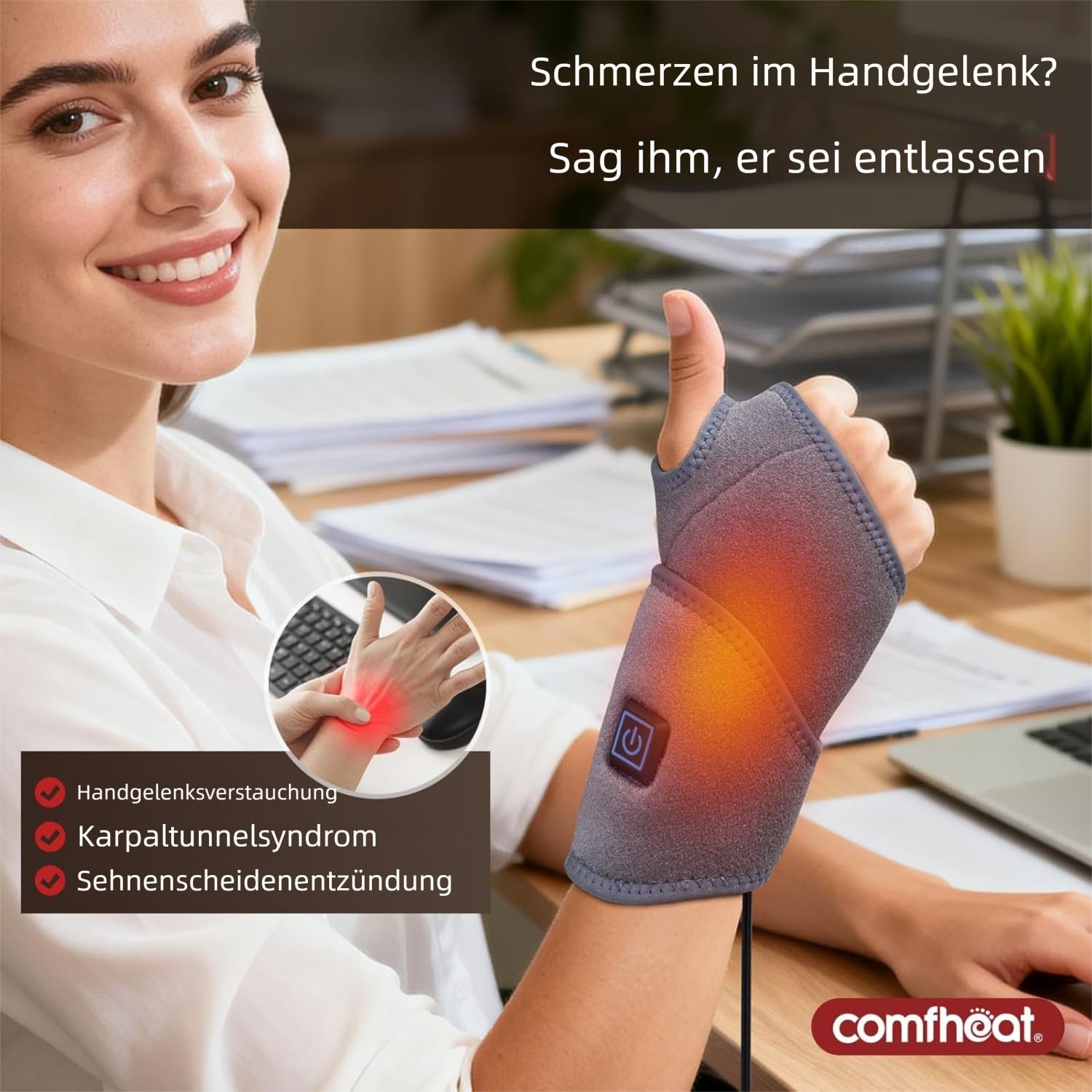 USB Warme Handgelenkstütze für Handgelenkschmerzlinderung, beheiztes Armband für Karpaltunnel Syndrom Tendinitis Linderung, Flexibler Anzug für beide linke rechte Hand