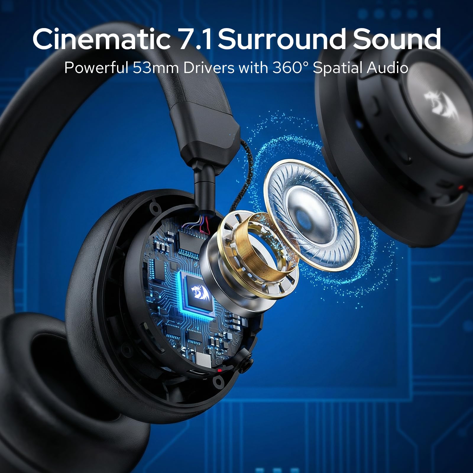Redragon H889 Auriculares Gaming Inalámbricos 4 en 1 Audio 7.1 53mm | 2.4G BT USB 3.5mm Batería 51h Uso Mientras Carga Micrófono Desmontable PC PS5 NS Móvil
