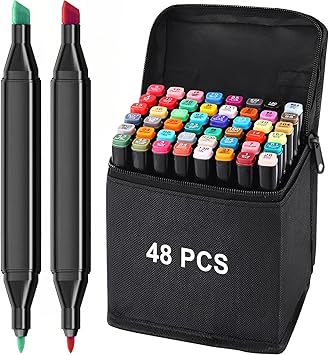 Brienstripe 48PCS Tip Brush Pens Art Markers Sketch Pens with Dual Tips Fine and Broad Chisel, Art Supplies for Coloring, Sketching, and Drawing with Marker Case Adult Beginners Art Lovers.