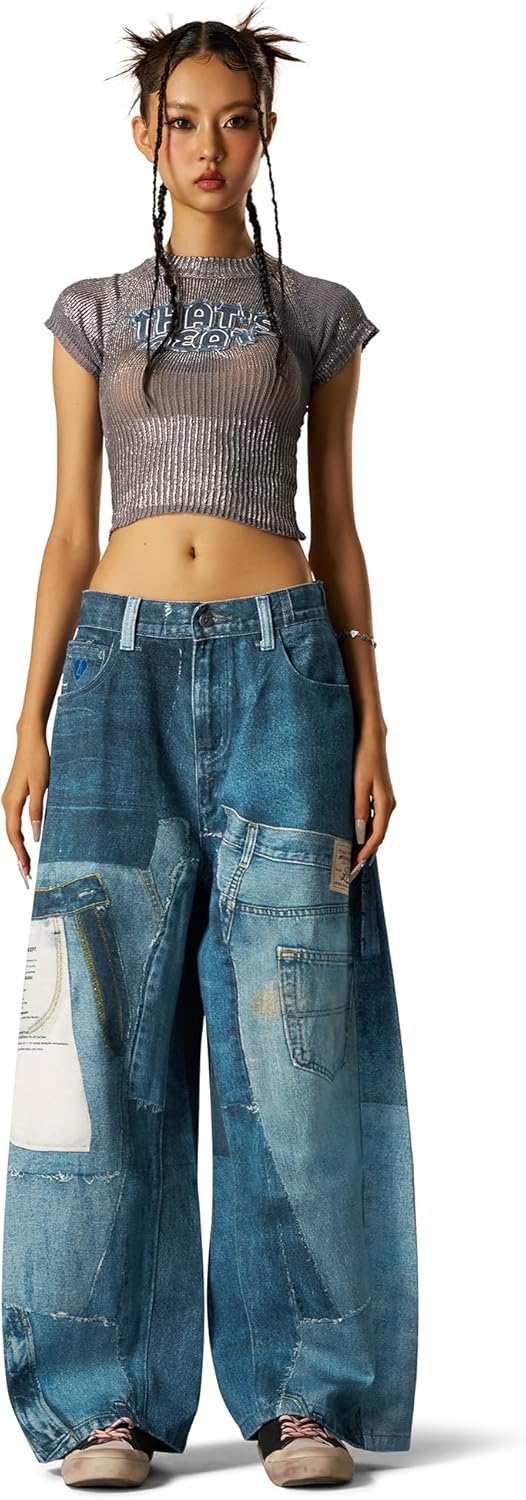 Aelfric Eden Mens Baggy Barrel Jeans Mens 3D Print Wide Leg Jeans Y2k Hip Hop Streetwear Denim Pants - Image 5