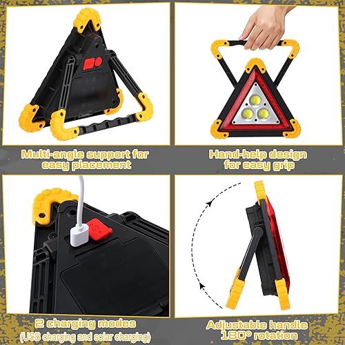 Miniatura 4 de Paquete de 3 luces LED de advertencia de emergencia triangulares recargables triángulos LED triangulares luces de emergencia para coches, luz de