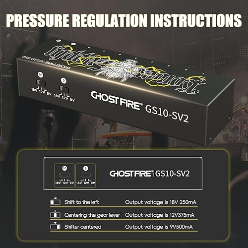 Miniatura 5 de GHOSTFIRE GS10-SV2 Fuente de alimentación de pedal de guitarra de 10 salidas 9V1000mA de alta corriente para pedales de efectos de 9V12V18V