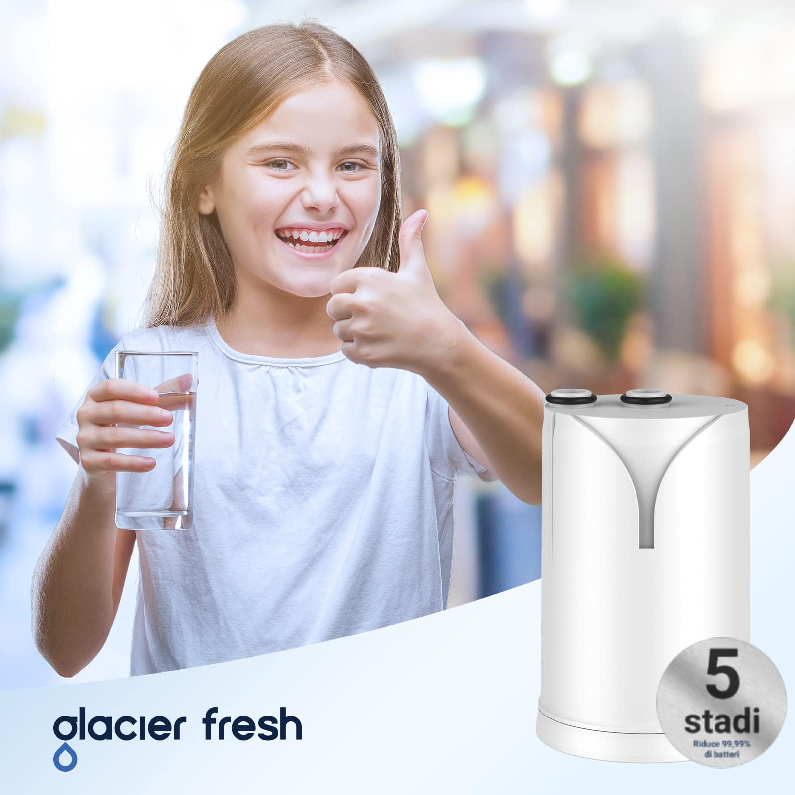 GLACIER FRESH ON TAP V-MF 1x (600 L) Cartucho de filtro de agua compatible con Brita On Tap V, Ultrafiltración en 5 pasos reduce 99% bacterias, PFAS, cloro, microplásticos y metales, para mejor sabor