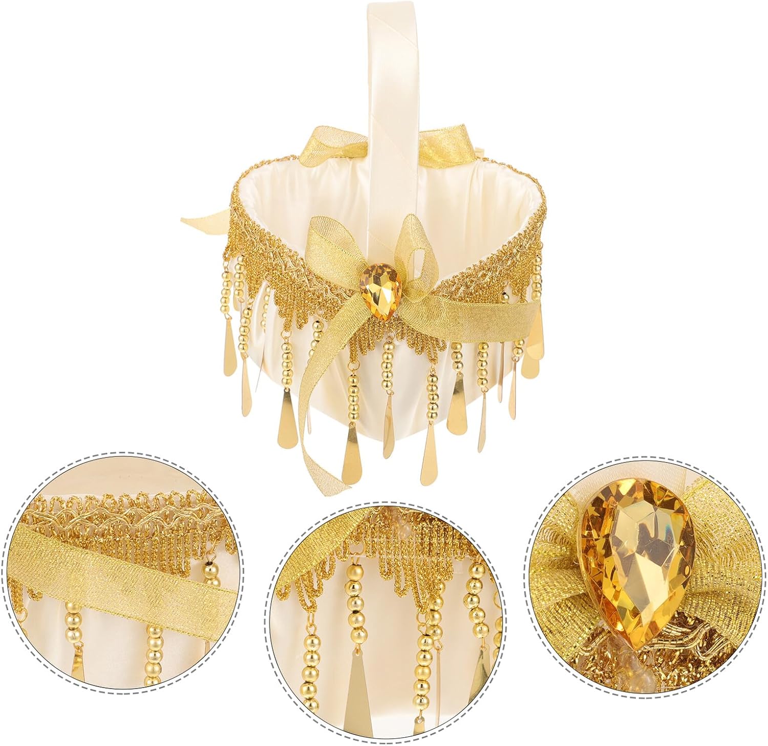 Wedding Flower Basket for Flower, Small Gold Rattan Basket with Detachable Handle, Wedding Party Decoration and Ceremony Supplies