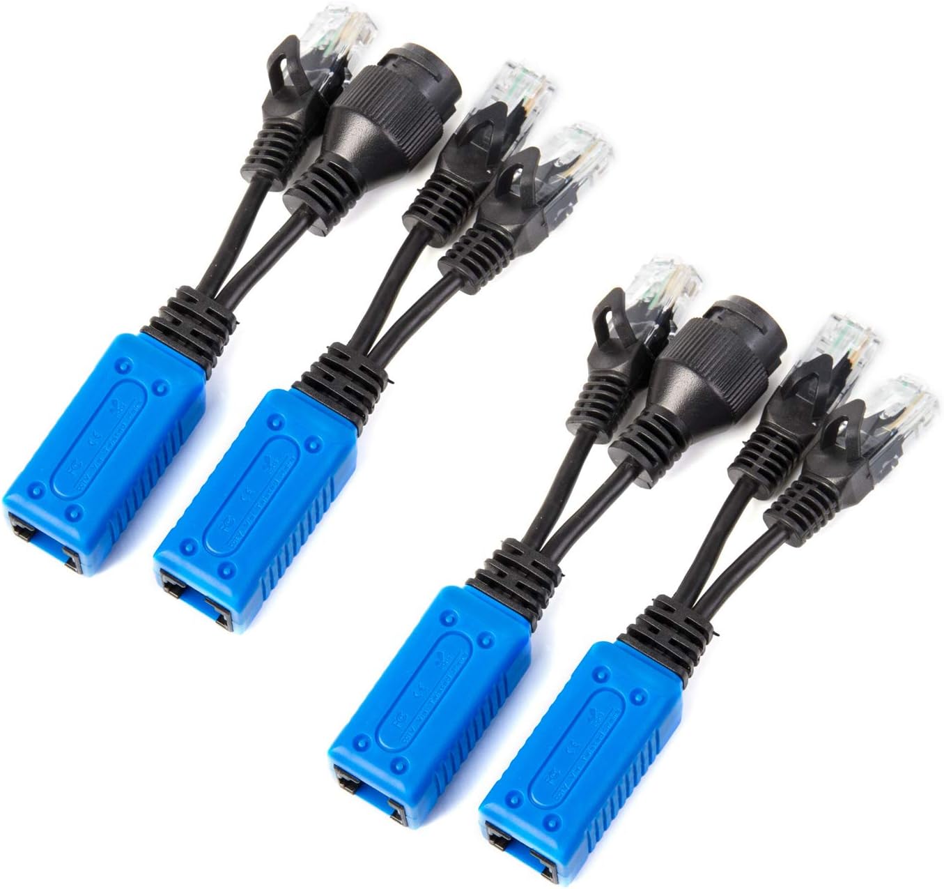 2 Pair RJ45 Ethernet Cable Combiner/Splitter Sharing Kit 2-in-1 (2 Cameras Over 1 Cable) Cat5e PoE Power/Data Transmission Adapter for 4 x Network Security Camera NVR Surveillance System
