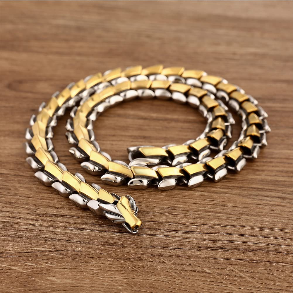 Ouroboros – Jormungandr Wikingerarmband für Herren, Edelstahl, schwer, handgefertigt, Punk, Vintage, Bikerschlange, Handgelenkkette