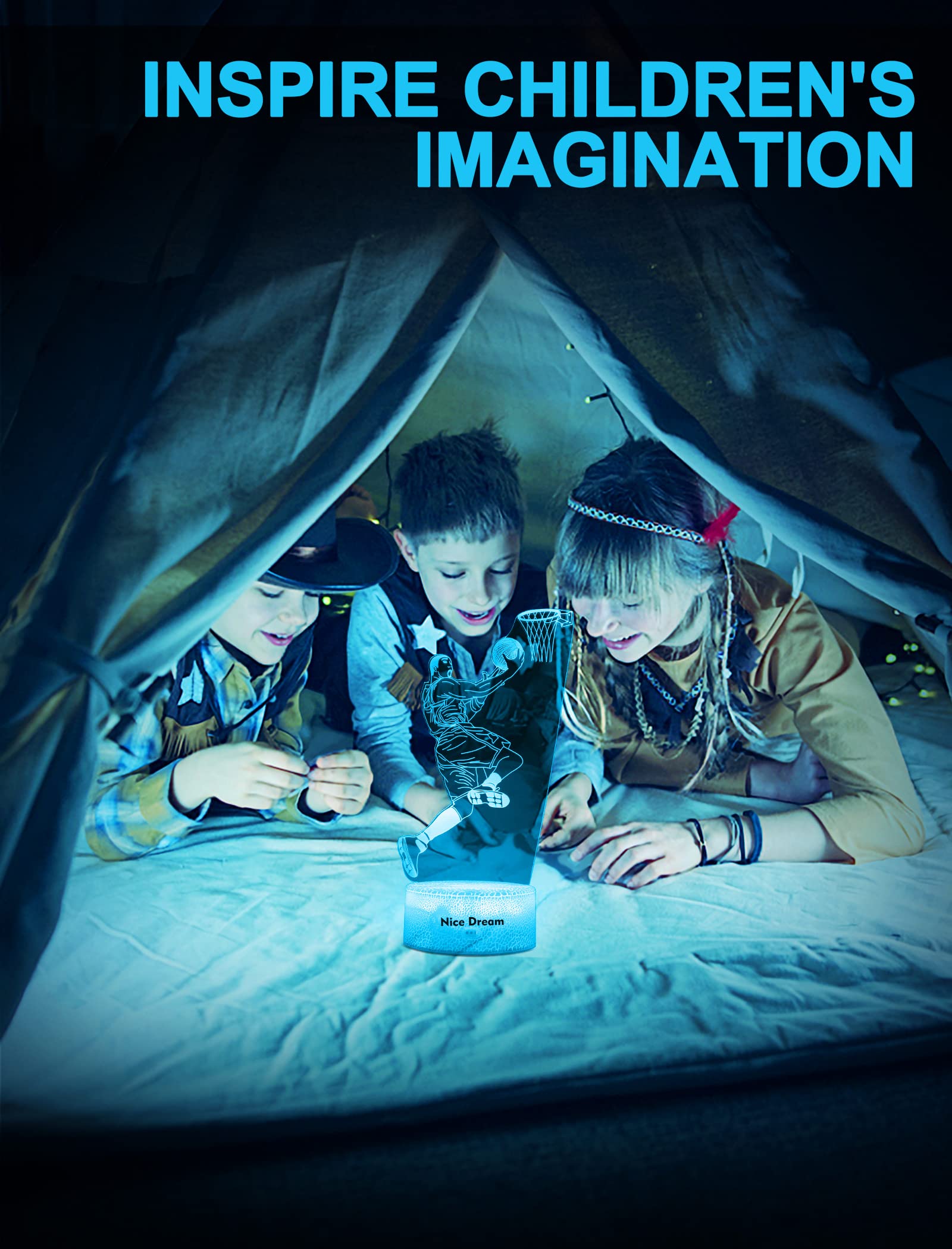 Nice Dream Luce Notturna da Basket per Bambini, Lampada da Illusione 3D Luce LED, Telecomando 16 Cambia Colore Dimmerabile, Regali di Natale per Ragazze Ragazzi Arredamento Camera da Letto