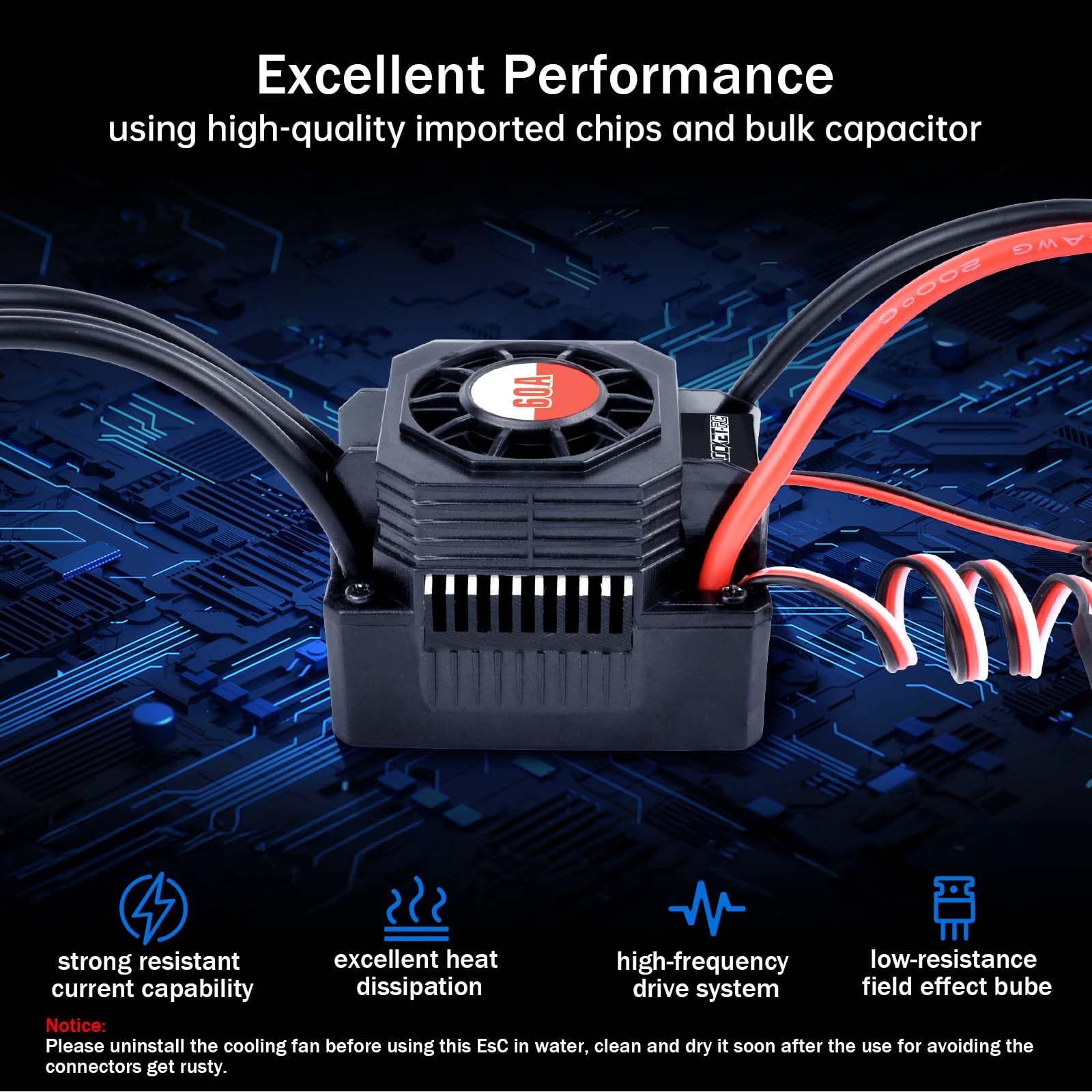 Surpass Hobby Contrôleur de vitesse électronique ESC sans balais 60 A étanche pour voiture 1/10 RC camion tout-terrain