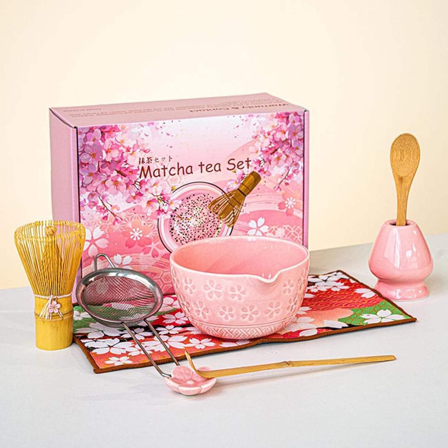 Making Set, Mixing Bowl Sifter Kit, Japanese Tea Making Ceramic Whisk Holder for Beginners Enthusiasts Women Men Kitchen Travel Dessert Meditation Coffee Home
