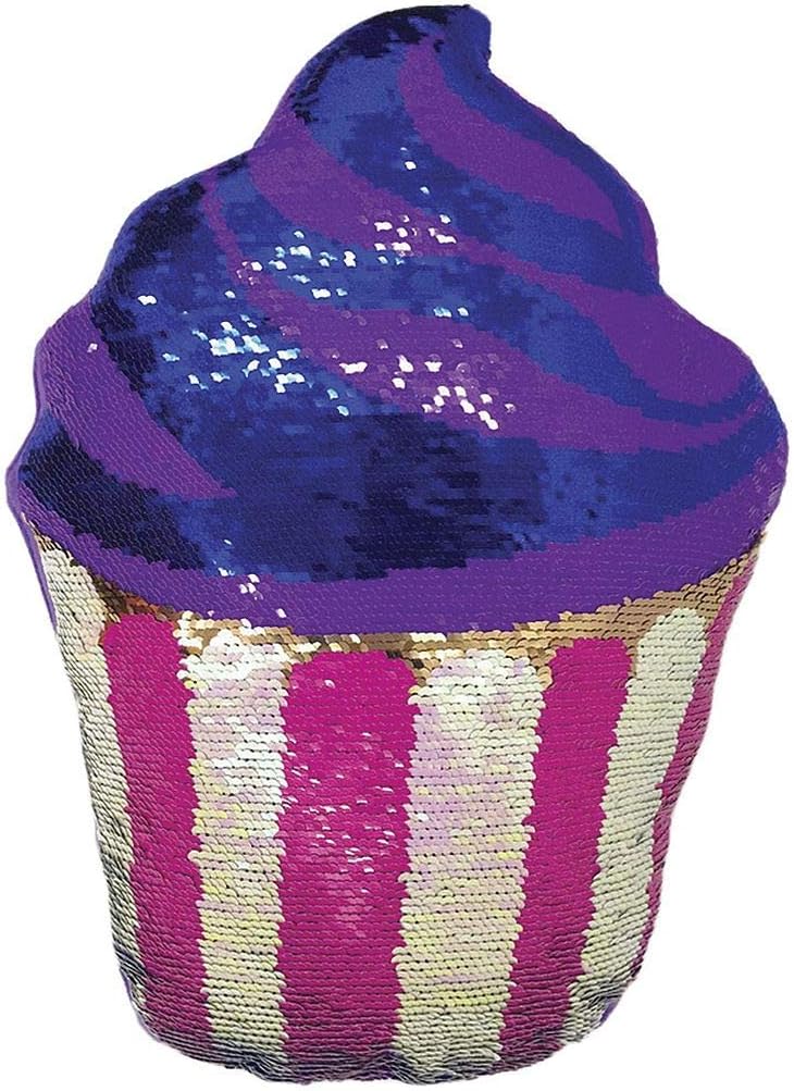 iscream Swirl Icing Cupcake 7" x 9" Reversible Sequin Soft Fleece Back Mini Pillow