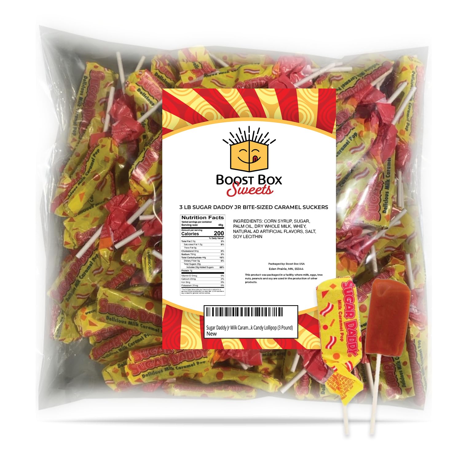 Sugar Daddy Jr Milk Caramel Pop Miniature Sucker Individually Wrapped Bulk Candy Lollipop (3 Pound)
