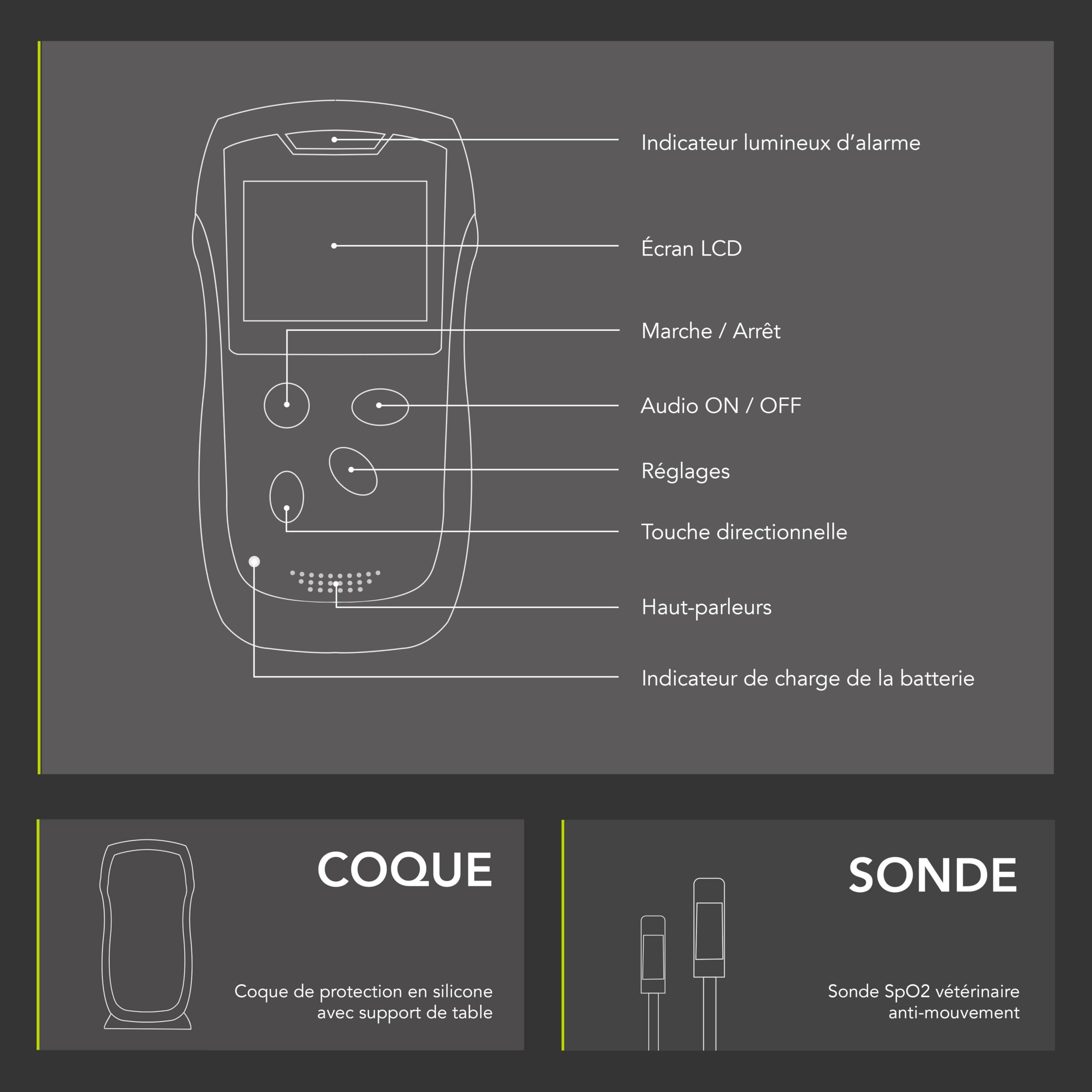 AIESI® Oxymètre Vétérinaire Palmair Professionnel avec écran couleur et sonde linguale anti-mouvement A3, Extrêmement précis, Batterie lithium, Coque de protection avec support, Garantie 24 mois