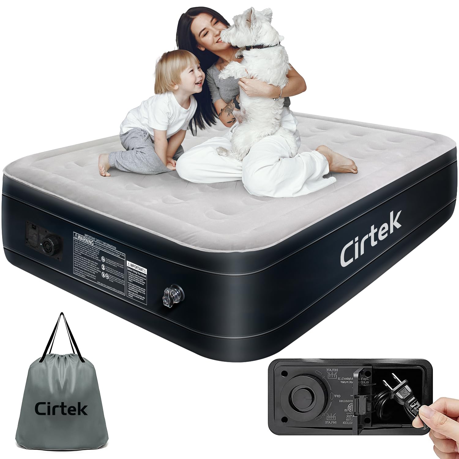 Cirtek Inflatable Mattress, inflatables Bed, Camping, Travel, Tent Portable Size Lightweight Matress, Easy to Sleeping, Configuration Blow Pump (16-Queen)