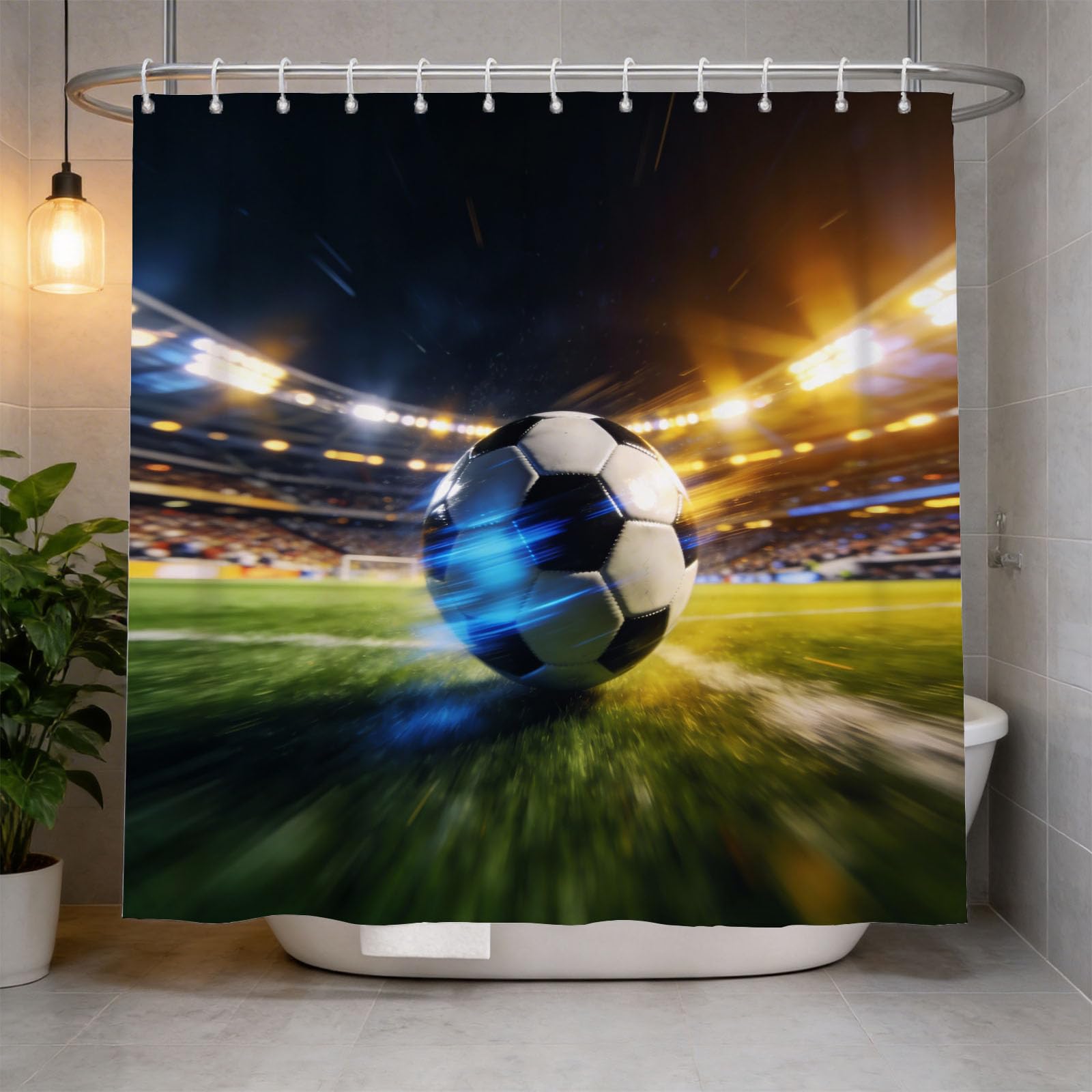 Hongduo White 3D Stadium Moment Shower Curtain For Stalls Bathtubs Football Match Bathroom Decor Shower Curtain Set Polyester Fabric Waterproof 200X200cm/79X79 Inch With Hooks