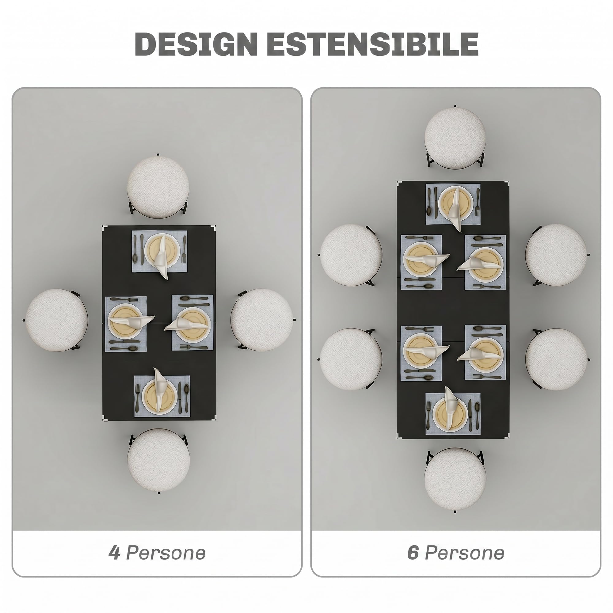 HOMCOM Tavolo da Pranzo Allungabile 4-6 Posti Espandibile 120-160 cm Nero | Tavolo Moderno, da Cucina e Studio, Rettangolare, con Gambe in Acciaio