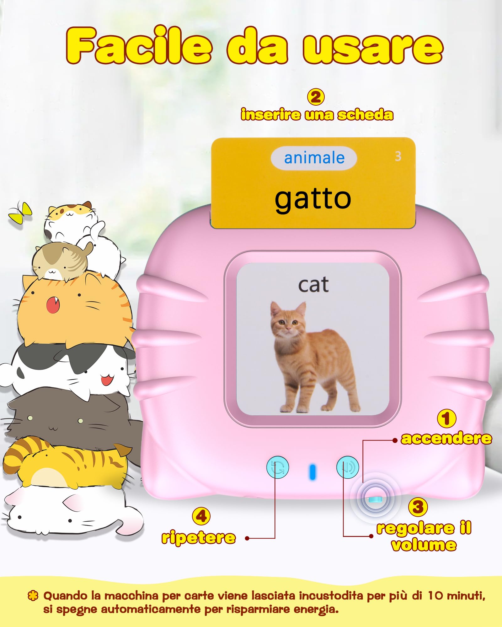 Xtaco flashcards bambini italiano, 510 parole giochi montessori 2 anni, educativi prescolari Lingua Imparare a parlare Colori Numero Animali Rosa(Italiano/Inglese/Bilingue)