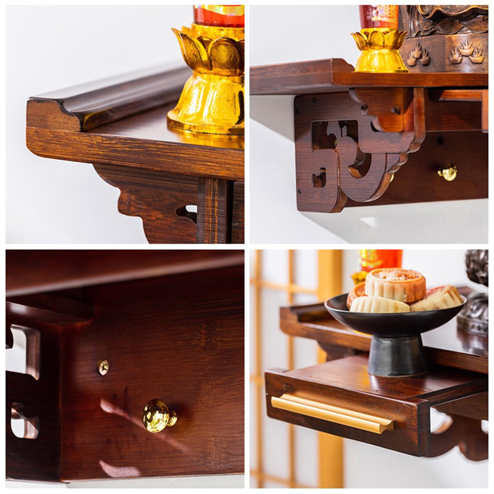 Estante de madera para pared para estatuas de Buda, mesa de altar Fengshui con montaje seguro para meditación en casa y rituales Pooja