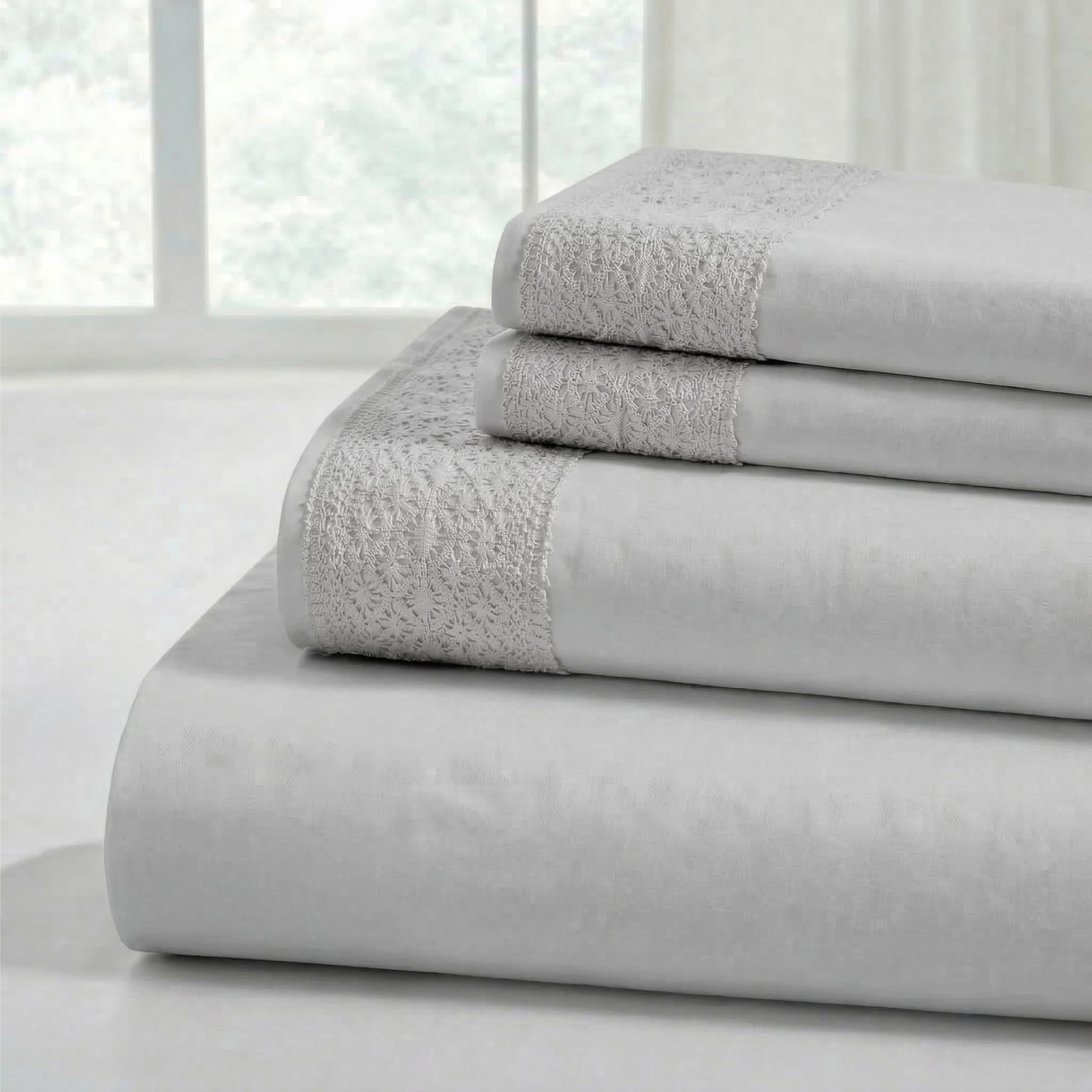 Pacific Coast Textiles 4 Piece Crochet Lace Microfiber Sheet Set Cal King, Dove Gray, 4-Piece — image 1