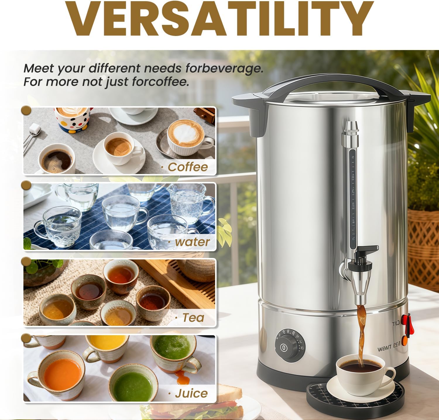 Commercial Coffee Urns, 160 Cups/25L Coffee Maker with Keep-Warm Function, Hot Beverage Dispenser, Electric Hot Water Urn Stainless Steel, for Events, Offices, Parties, Catering (160 Cup)