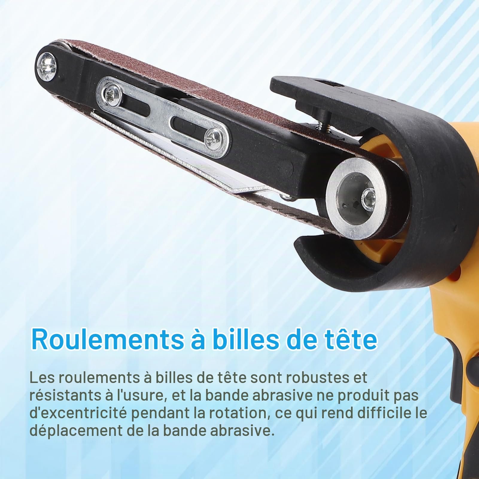 Weytoll Ponceuse à bande sans fil 16,8 V, 7 000 tr/min, mini ponceuse à bande avec 10 bandes abrasives en oxyde d'aluminium, 2 batteries de 1 500 mAh pour bois, métal et plastique